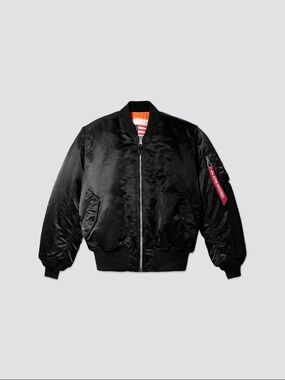 Alpha Industries Black MA-1 Flight Bomber Jacket with Orange Lining